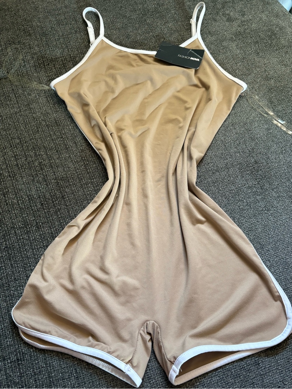 Fashion Nova Nude Romper with White Trim